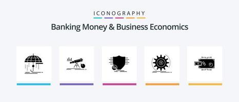 Banking Money And Business Economics Glyph 5 Icon Pack Including income. finance. market. security. money. Creative Icons Design vector