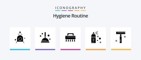 paquete de iconos de glifo 5 de rutina de higiene que incluye . maquinilla de afeitar. limpieza. cosmético. rociar. diseño de iconos creativos vector