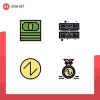 Group of 4 Modern Filledline Flat Colors Set for cash award computer sound first Editable Vector Design Elements