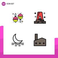 4 Universal Filledline Flat Color Signs Symbols of instrument weather alert siren factory chimney Editable Vector Design Elements