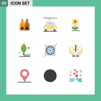 Editable Vector Line Pack of 9 Simple Flat Colors of casing leaf growth digital artificial Editable Vector Design Elements