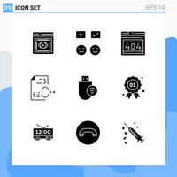 9 User Interface Solid Glyph Pack of modern Signs and Symbols of file develop add coding error Editable Vector Design Elements