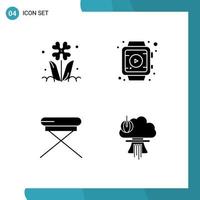 4 User Interface Solid Glyph Pack of modern Signs and Symbols of flora furniture nature smart watch seat Editable Vector Design Elements