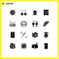 Group of 16 Solid Glyphs Signs and Symbols for keyboard device alarm computer lock Editable Vector Design Elements