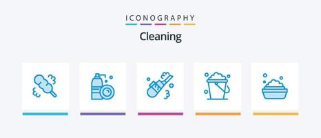 paquete de iconos de limpieza azul 5 que incluye lavado. bol. limpieza. hogar. limpieza. diseño de iconos creativos vector
