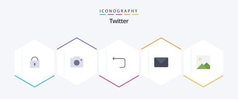 paquete de iconos planos de twitter 25 que incluye imagen. gorjeo. bucle. charlar. correo vector