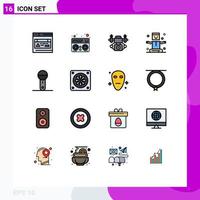 Modern Set of 16 Flat Color Filled Lines and symbols such as technology microphone technology electronics magic Editable Creative Vector Design Elements
