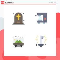 Group of 4 Flat Icons Signs and Symbols for dead image tombstone home school Editable Vector Design Elements