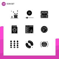 Pack of 9 Modern Solid Glyphs Signs and Symbols for Web Print Media such as witch halloween technology costume theater Editable Vector Design Elements