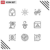 9 User Interface Outline Pack of modern Signs and Symbols of baby flag bee egg flag Editable Vector Design Elements