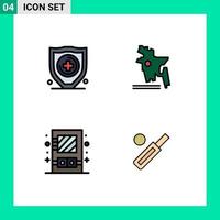 Pack of 4 Modern Filledline Flat Colors Signs and Symbols for Web Print Media such as insurance utensil map box ball Editable Vector Design Elements