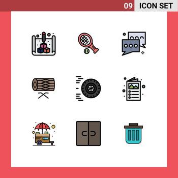 paquete de interfaz de usuario de 9 colores planos básicos de línea de llenado de elementos de diseño de vector editables de charla de instrumento de burbuja irlandesa