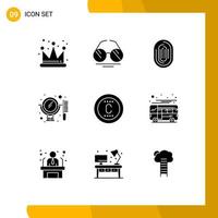 Mobile Interface Solid Glyph Set of 9 Pictograms of copyright mirror identity comb scanning Editable Vector Design Elements