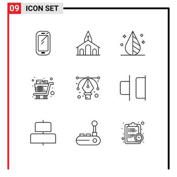 Outline Pack of 9 Universal Symbols of shopping full cross cart invert Editable Vector Design Elements