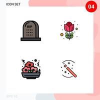 Stock Vector Icon Pack of 4 Line Signs and Symbols for death fast halloween flower meal Editable Vector Design Elements