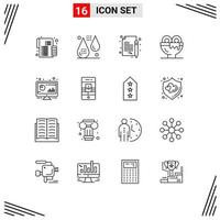 Universal Icon Symbols Group of 16 Modern Outlines of lunch drink form dinner document Editable Vector Design Elements