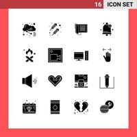 Pack of 16 Modern Solid Glyphs Signs and Symbols for Web Print Media such as pollution fire fax burn notification Editable Vector Design Elements