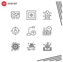 Group of 9 Modern Outlines Set for computers target energy target human Editable Vector Design Elements