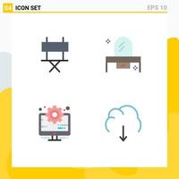 Editable Vector Line Pack of 4 Simple Flat Icons of chair business folding chair drawer management Editable Vector Design Elements