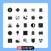 Mobile Interface Solid Glyph Set of 25 Pictograms of efficiency clock heart heart play Editable Vector Design Elements