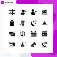 Set of 16 Commercial Solid Glyphs pack for ui basic best screen data Editable Vector Design Elements