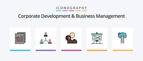 Corporate Development And Business Management Line Filled 5 Icon Pack Including world. resources. cv. globe. data. Creative Icons Design vector