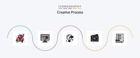 Creative Process Line Filled Flat 5 Icon Pack Including file. creative. process. image. process vector