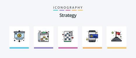 la línea de estrategia llenó el paquete de 5 iconos, incluido el marketing. dinero. solución. idea. marketing. diseño de iconos creativos vector