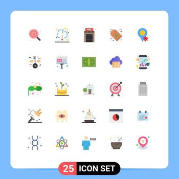 Mobile Interface Flat Color Set of 25 Pictograms of location label save eco label house Editable Vector Design Elements