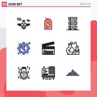 9 paquete de color plano de línea de relleno de interfaz de usuario de signos y símbolos modernos del teléfono configurar elementos de diseño de vector editables de almacenamiento de llamadas de datos