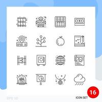 Group of 16 Modern Outlines Set for note payment tech money sound Editable Vector Design Elements