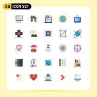 Set of 25 Vector Flat Colors on Grid for computer user location minus security Editable Vector Design Elements