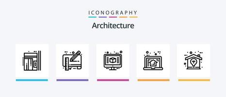 paquete de iconos de la línea de arquitectura 5 que incluye arquitectura. herramienta. idea. cinta. área de trabajo. diseño de iconos creativos vector