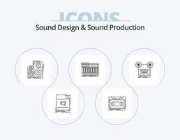 diseño de sonido y paquete de iconos de línea de producción de sonido 5 diseño de iconos. jugador. medios de comunicación. interfaz. secuenciador grajilla vector