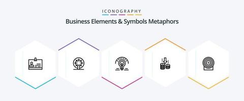 Business Elements And Symbols Metaphors 25 Line icon pack including money. analysis. bulb. fund. money vector