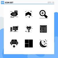 Solid Glyph Pack of 9 Universal Symbols of idea personal magnifier pc desktop Editable Vector Design Elements