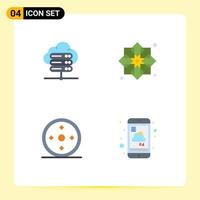 Set of 4 Commercial Flat Icons pack for database sport ribbon fabric target Editable Vector Design Elements