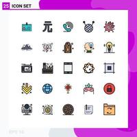 Group of 25 Modern Filled line Flat Colors Set for cog ball of wool money signals receiver Editable Vector Design Elements