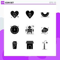 Set of 9 Modern UI Icons Symbols Signs for tech scanning fruit robot timer Editable Vector Design Elements