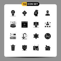 Pack of 16 creative Solid Glyphs of food supervisor human engineer industry Editable Vector Design Elements