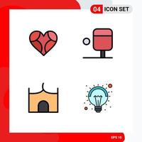 Set of 4 Vector Filledline Flat Colors on Grid for heart castle tower like sport medieval Editable Vector Design Elements