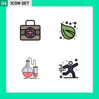 4 Thematic Vector Filledline Flat Colors and Editable Symbols of medical kit flask camp tree test Editable Vector Design Elements