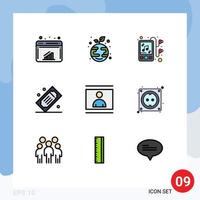 Filledline Flat Color Pack of 9 Universal Symbols of image tickets device theater tickets movie raffle Editable Vector Design Elements