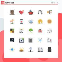 Mobile Interface Flat Color Set of 25 Pictograms of internet of things helpdesk heart headphone transportation Editable Vector Design Elements