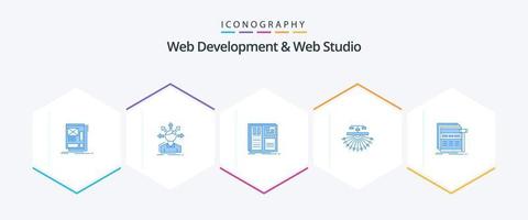 desarrollo web y estudio web 25 paquete de iconos azules que incluye el sitio. mejoramiento. estructura. ui interfaz vector
