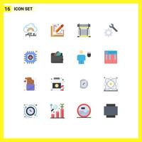 Pack of 16 Modern Flat Colors Signs and Symbols for Web Print Media such as antivirus wrench sketch setting cpu Editable Pack of Creative Vector Design Elements