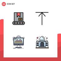 Mobile Interface Filledline Flat Color Set of 4 Pictograms of bulldozer monitoring arrow dashboard building Editable Vector Design Elements