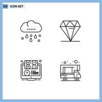 Mobile Interface Line Set of 4 Pictograms of cloud e thanksgiving rich education Editable Vector Design Elements