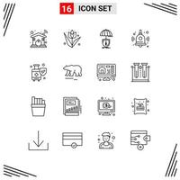 Pack of 16 creative Outlines of luggage bell insurance education shield Editable Vector Design Elements