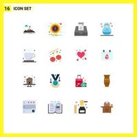 Set of 16 Modern UI Icons Symbols Signs for drink children attention child mailbox Editable Pack of Creative Vector Design Elements